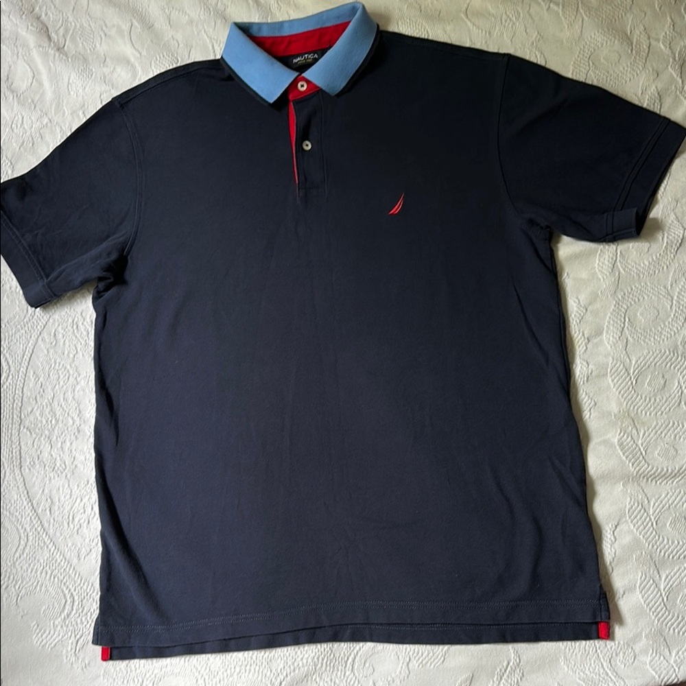 Nautica Men’s Size L Blue Polo Shirt with Red Accents